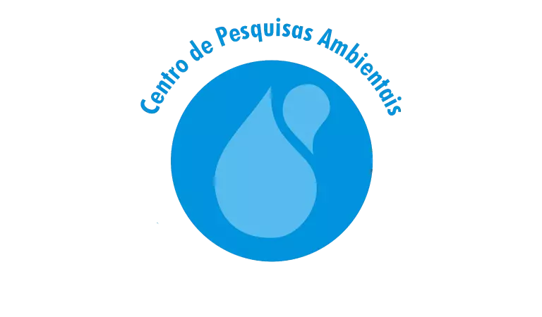 Logo do Laboratório GEA, com a frase 'Centro de Pesquisas Ambientais' em azul e duas gotas d'água